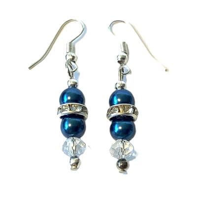 CHANDELIER S/P EARRINGS Blue Glass Pearls & Clear Facets 2