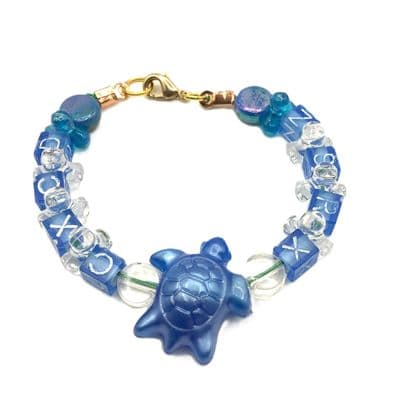 Childs ALPHABET Bead Bracelet BLUE TORTOISE 6½