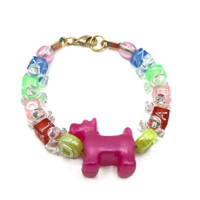 Childs ALPHABET Bead Bracelet PINK DOG 6