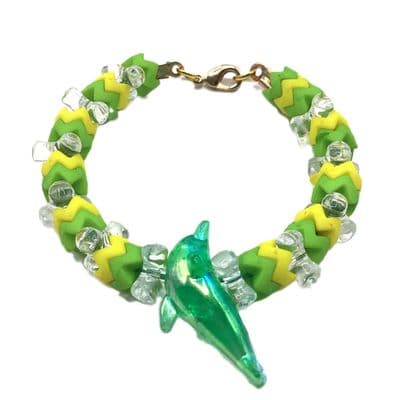 Childs ZigZag & TRI Bead Bracelet GREEN DOLPHIN 6