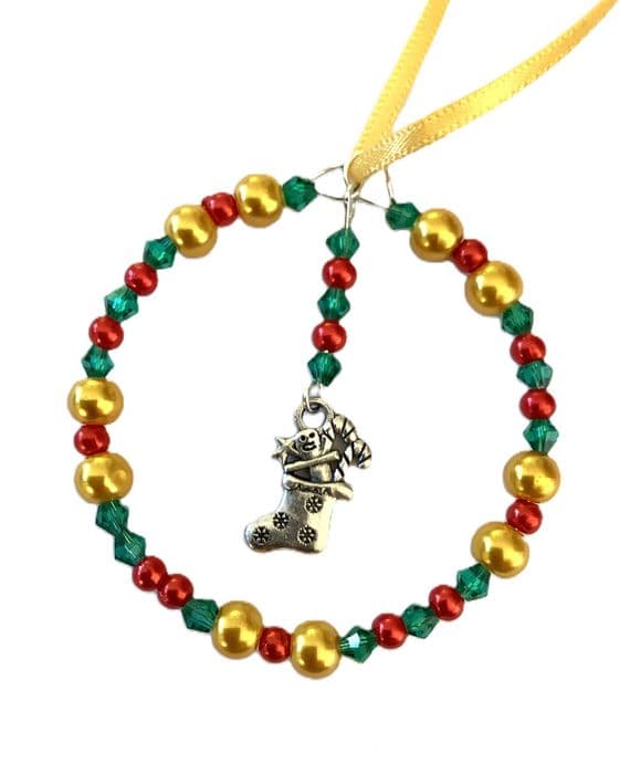Christmas Ring Hanging Ornament Multi Coloured with Boot Charm  SEA0049