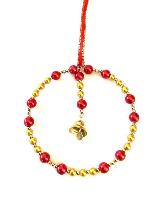 Christmas Ring Hanging Ornament Red with Bell Charm  SEA0045