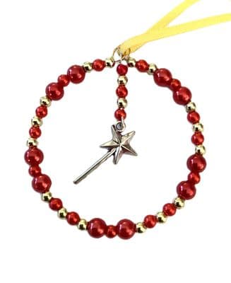 Christmas Ring Hanging Ornament Red with Wand Charm  SEA0047