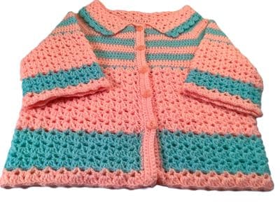 Crochet Jacket with Collar. Peach/Blue 1/2  yrs.  BABCH0012