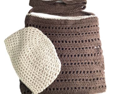 Crochet Lined Bag with Hat - Brown with Tan Hat 24
