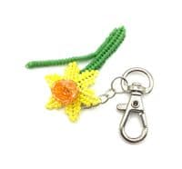Daffodil Delica Beaded Keyring  3½