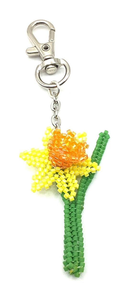 Daffodil Yellow Delica Beaded Keyring 3½