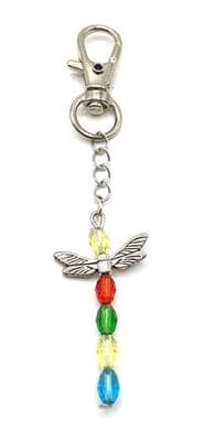 Dainty Dragonfly Multi Coloured with S/P Wings Keyring 3½
