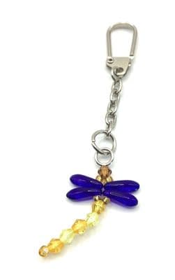 Dainty Dragonfly Yellow Coloured with Purple Wings Keyring 3½