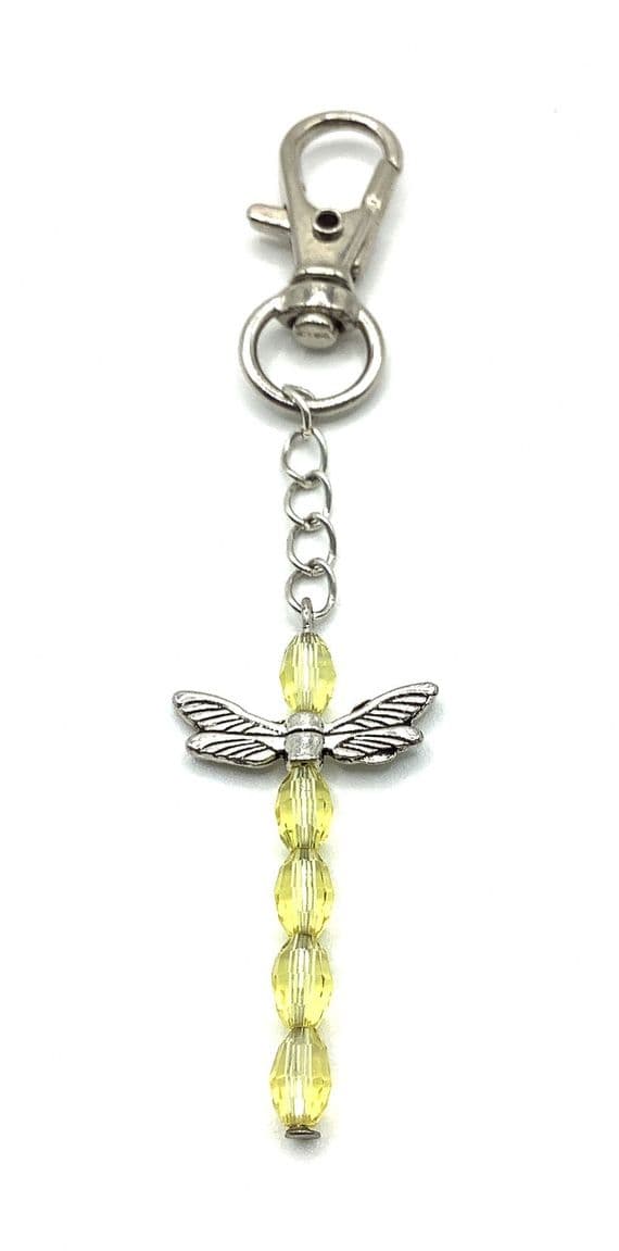 Dainty Dragonfly Yellow with S/P Wings Keyring 3½