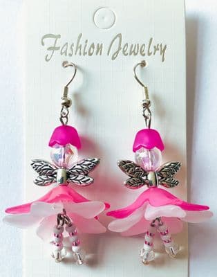 Daisy Fairy Earrings Cerise/White 1¾