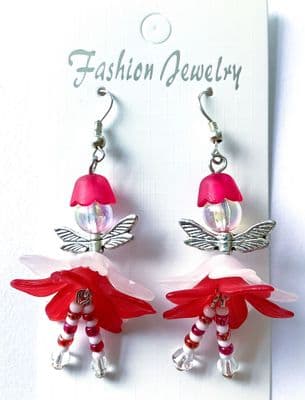 Daisy Fairy Earrings White/Red 1¾