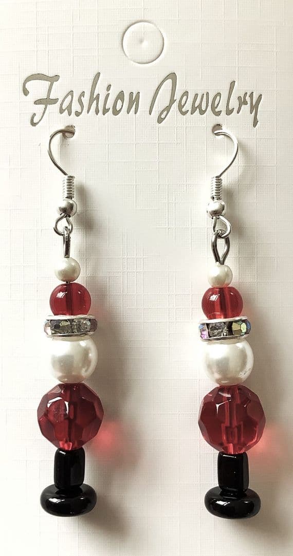 Father Christmas Earrings Red/White 1¾