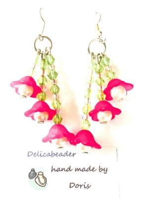 Flower Earrings  Pink/White/Green EAR0021