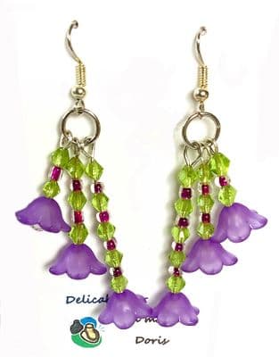 Flower Earrings  Purple/White/Green  2/½
