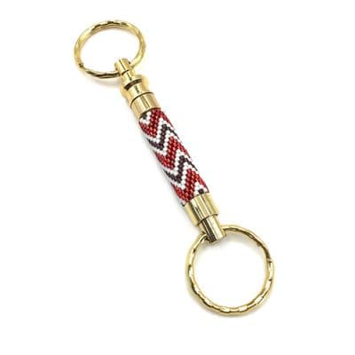 G/P Delica Beaded Secret Comp. Double Keyring RED BARGELLO pattern  DEL0006