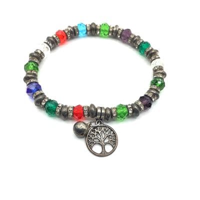 Glass Beads Stretch Bracelet. S/P Charms.  STRBR0039