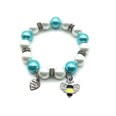 Glass Pearls Stretch Bracelet. S/P Charms STRBR0025