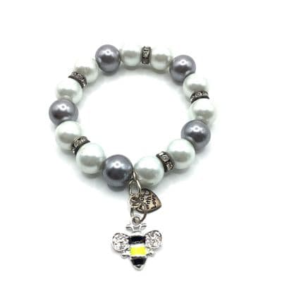 Glass Pearls Stretch Bracelet. S/P Charms STRBR0026