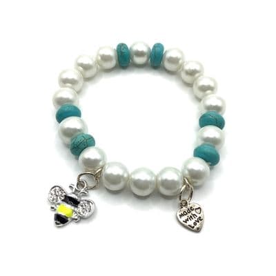 Glass Pearls Stretch Bracelet. S/P Charms STRBR0027
