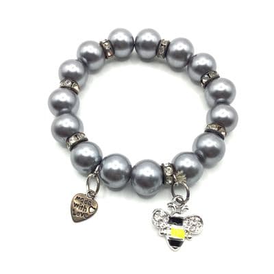 Glass Pearls Stretch Bracelet. S/P Charms STRBR0035