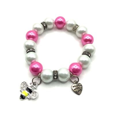 Glass Pearls Stretch Bracelet. S/P Charms STRBR0036