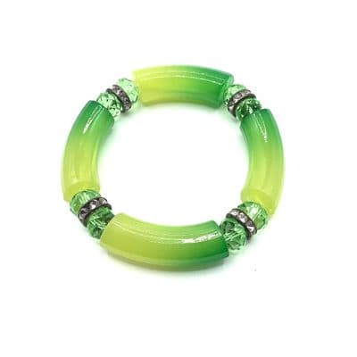 Green Stretch Bracelet with Acrylic Beads & Rhinestones Spacers  STRBR0011