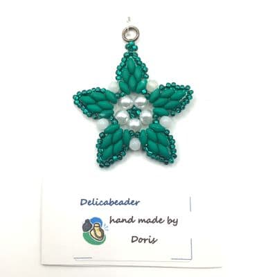 Green SuperDuo & Glass Pearls Star Pendant  PND0017