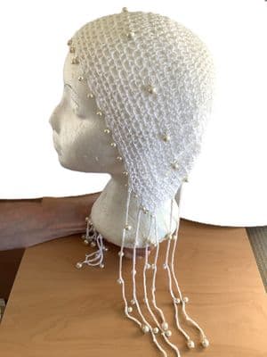 Hand Made Tassel & Glass Pearls Cotton Crochet Hat   HAT0014