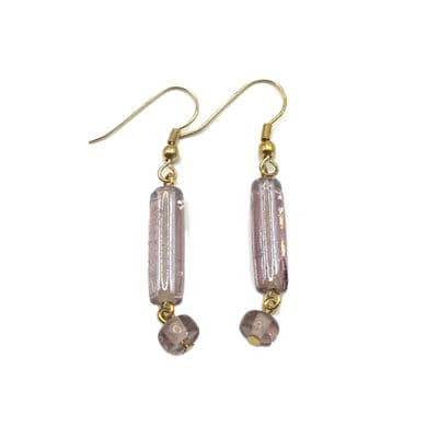 Light Lilac Drop Glass Bead G/P Earrings  EAR0004