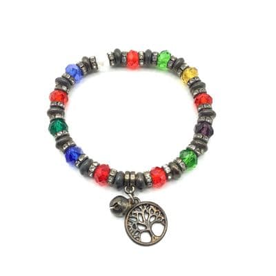 Multi Coloured Stretch Bracelet S/P Charms  STRBR0004