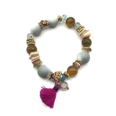 Multi Coloured Stretch Bracelet with Tassel  STRBR0005