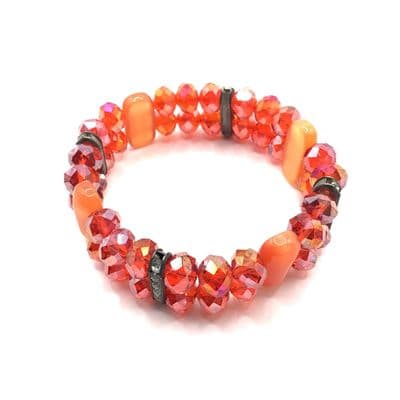 Orange Double Stretch Bracelet with Silver Toned Spacers  STRBR0013
