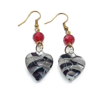 Red Facet & Glass Heart G/P Earrings  EAR0010