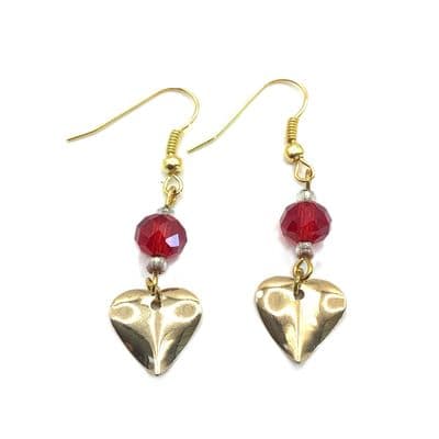 Red Facet & Golden Heart G/P Earrings  EAR0009