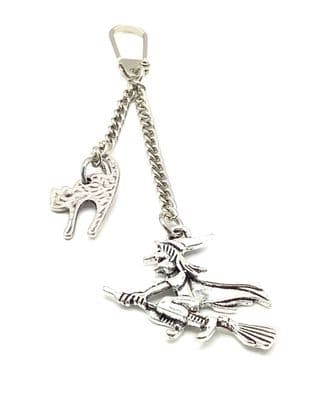 S/P Witch with Small Cat KEYRING 4¼
