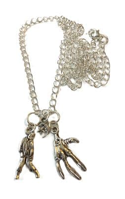 S/P ZOMBIE & SKELETON HAND with Moon Charm NECKLACE on a 22
