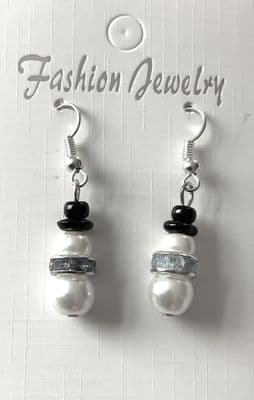 Snowman Small Earrings White/Lt Blue ¾