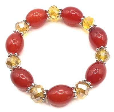 Stretch Dark Amber Glass Beads Bracelet  STRBR0051
