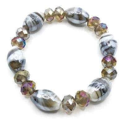 Stretch Grey Glass Beads Bracelet  STRBR0046