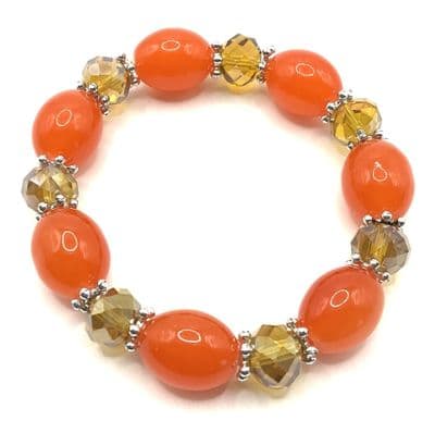 Stretch Orange Glass Beads Bracelet  STRBR0048