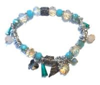 Stretch Turquoise Bracelet with Glass & Silver Toned Beads  STRBR0002