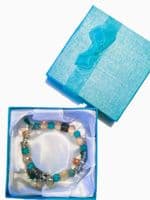 Stretch Turquoise Bracelet with Glass & Silver Toned Beads  STRBR0002