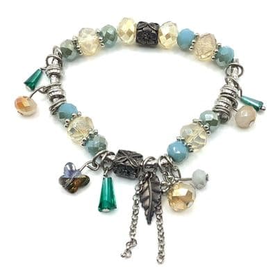 Stretch Turquoise Bracelet with Glass & Silver Toned Beads  STRBR0002