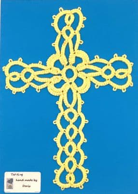 Tatted Hearts & Flowers Cross Bookmark 7½