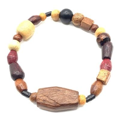 Wooden Stretch Bracelet with Large Bead in  Centre  MNBR0006