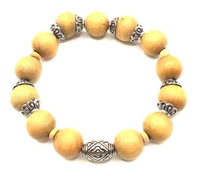 Wooden Stretch Bracelet with S/P Bead Caps & Centre Bead  MNBR0008