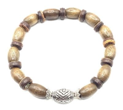 Wooden Stretch Bracelet with S/P Bead  MNBR0004