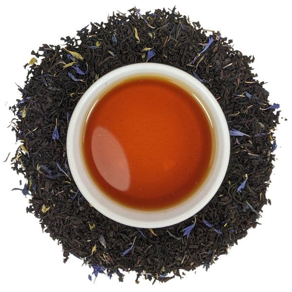 Earl Grey decaf loose leaf black tea. CO2 decaffeinated ethically sourced tea available plastic free