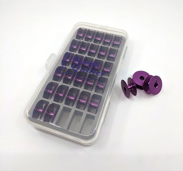 Purple M Size Bobbins (30) with Bobbin Box